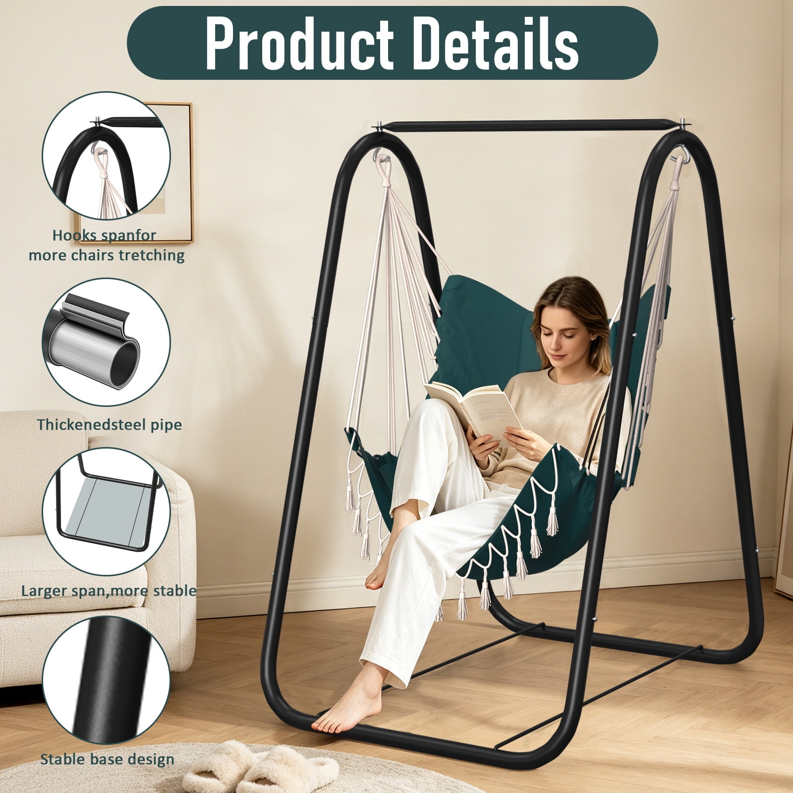 G TALECO GEAR Hammock Chair with Stand, Rustproof Hanging Chair with Stand, Hammock Swing Chair for Indoor and Outdoor Use in Patio, Yard, Garden,Green