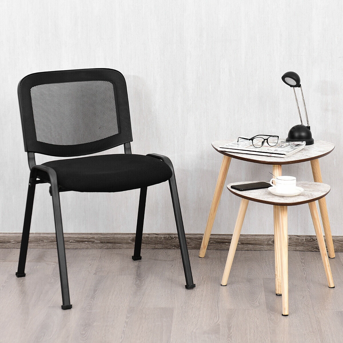 Gymax Set of 5 Conference Chair Mesh Back Office Room Guest Reception Black