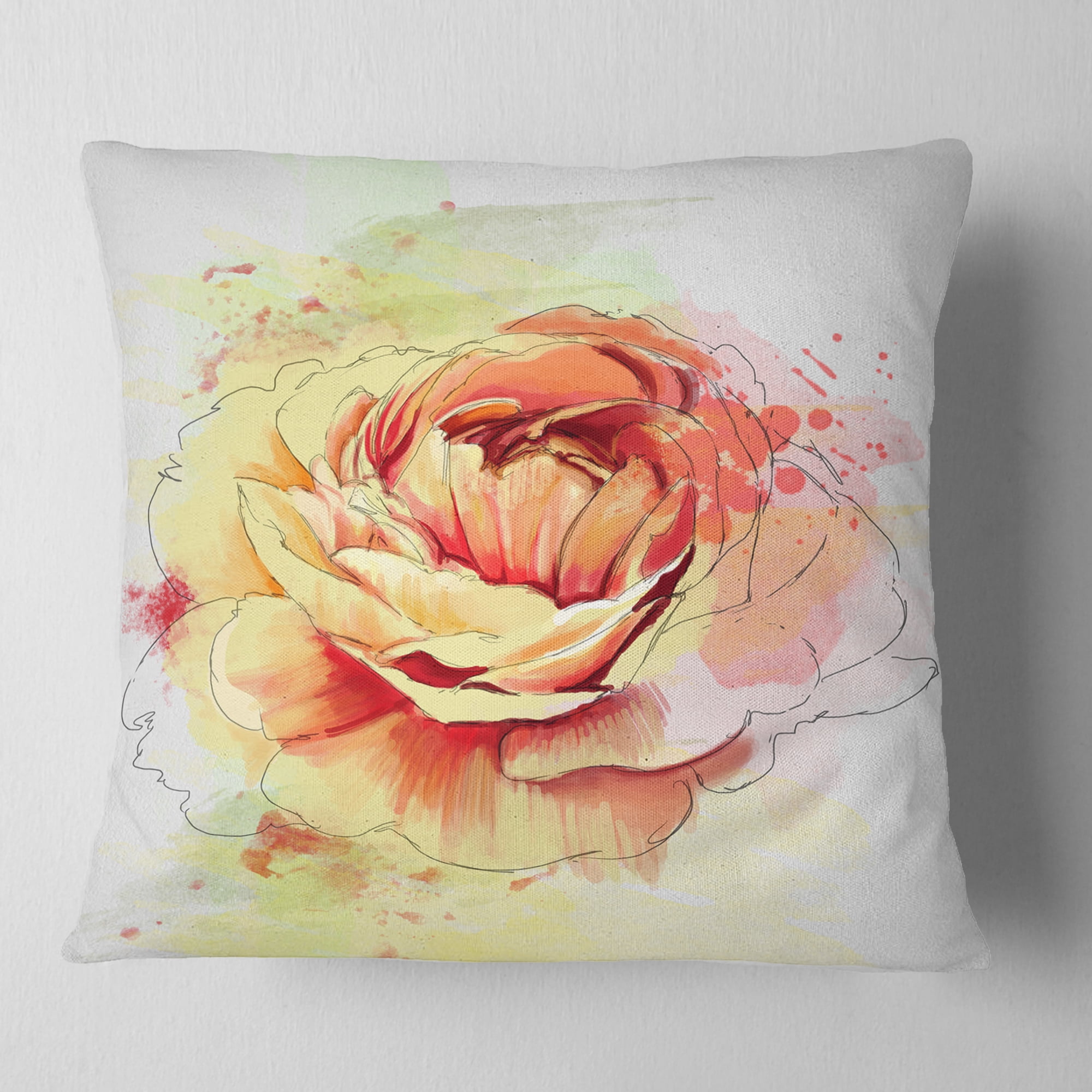 Designart Yellow Blooming Rose - Floral Throw Pillow - 18x18
