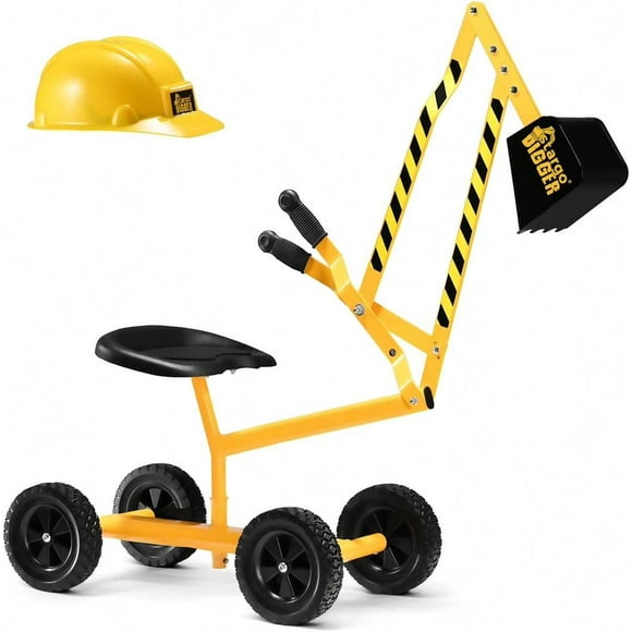 stargo Kids Excavator Toy Sand Digger on Wheels with Hat, Steel Sandbox Digger Toys for Boys, Sand Toys Ride On Excavator, Beach Toys
