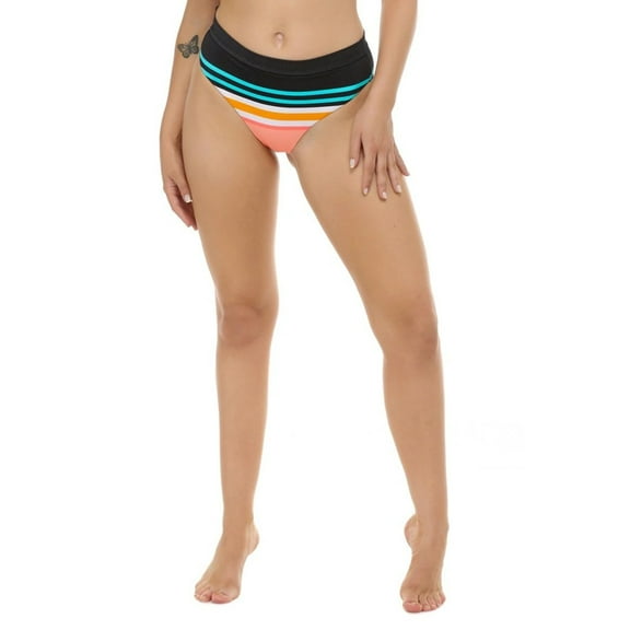 Body Glove Juniors Black Nautical Stripe Marlee High-Waist Cheeky Bikini Bottoms