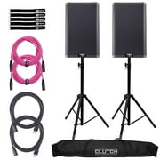 (2) QSC K10.2 K2 Series Two-Way 10" Powered Loudspeakers with Stands & Pink Cables Package