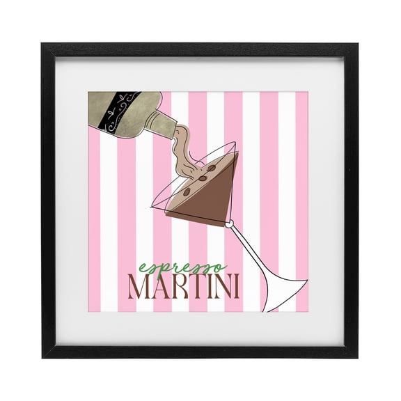 Stupell Industries Espresso Martini Pink Stripes Black Framed Print Under Glass, design by Deidre Mosher