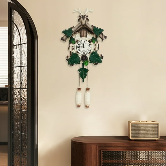 Vintage Antler Wall Clock with Silent Quartz Movement, Cuckoo Time Alert & Swinging Pendulum – Elegant Home Decor for Living Room, Office & Bedroom