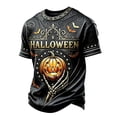 thumbnail image 5 of Broave Men Halloween Skeleton Hand Jack O'Lantern Crewneck Short Sleeve T-Shirt, All Over Print Bat Scroll Casual Graphic Tee, Gothic Halloween Top for Men Daily Wear & Halloween Party Outfit, 5 of 8