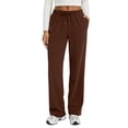 thumbnail image 2 of Spring Summer Pants for Women Soft Lounge Wide Leg Sweat Pants Elastic Waist Mid-Weight Pajama Pants with Pockets, #02 Brown XL, 2 of 6