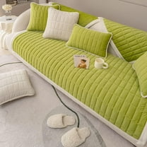 Velvet Plush Plaid Quilted Sofa Cover Super Soft Non Slip Sectional Couch Cover Farmhouse Fluffy Fuzzy Sofa Slipcover Furniture Protector for Dogs Cats Pet