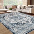 thumbnail image 2 of 8x10 Washable Area Rug Vintage Distressed Soft Non-Slip Low Pile Stain-Resistant Easy-Clean Dorm Home Dining Blue, 2 of 9
