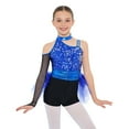 thumbnail image 5 of Aislor Girls Ballet Skirted Bodysuit Sequins Performance Jumpsuit Asymmetrical Latin Jazz Dance Dress Leotard Royal Blue 8, 5 of 7