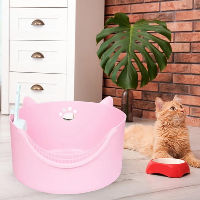 Caja de arena para gatos con parte abierta, bandejas de arena para mascotas con lados altos, bandejas de arena prácticas para hámsteres, cone Rosa