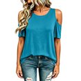 thumbnail image 2 of Cold Shoulder Tops for Women 2026 Summer Short Sleeve Crewneck Plain T Shirts Tunic Blouses, 2 of 6