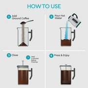 Belwares French Press Coffee Maker 34 oz Stainless Steel Coffee Press, Double Wall French Press with 4-Level Filtration