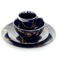 thumbnail image 2 of Elama Fine Marble 16 Piece Porcelain Dinnerware Set in Dark Blue with Gold Veining, 2 of 6