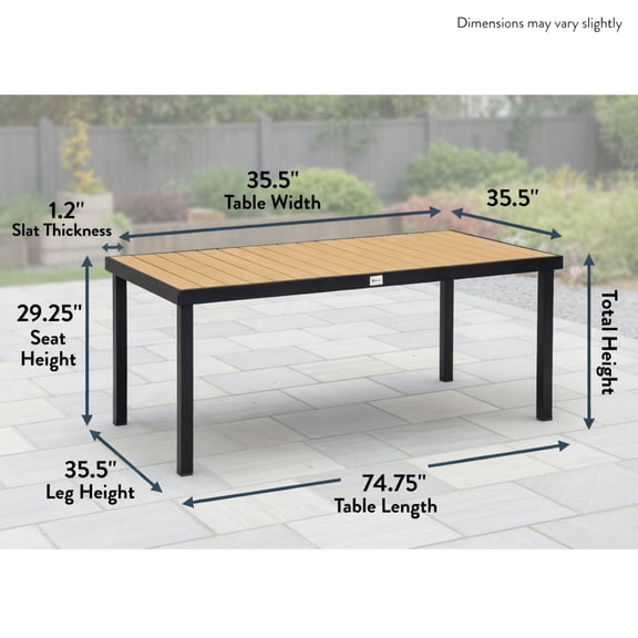 Resenkos 75-inch Rectangular Outdoor Dining Table for 8 – All-Weather Faux Wood Top with Rust-Resistant Aluminum Frame, Natural Woodgrain Patio Table for Lawn, Deck & Backyard