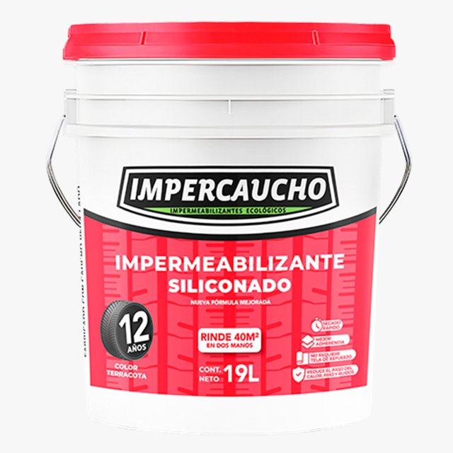 Impermeabilizante Impercaucho Siliconado y Mejorado 40m2 a Dos Manos 12A Terracota 19L