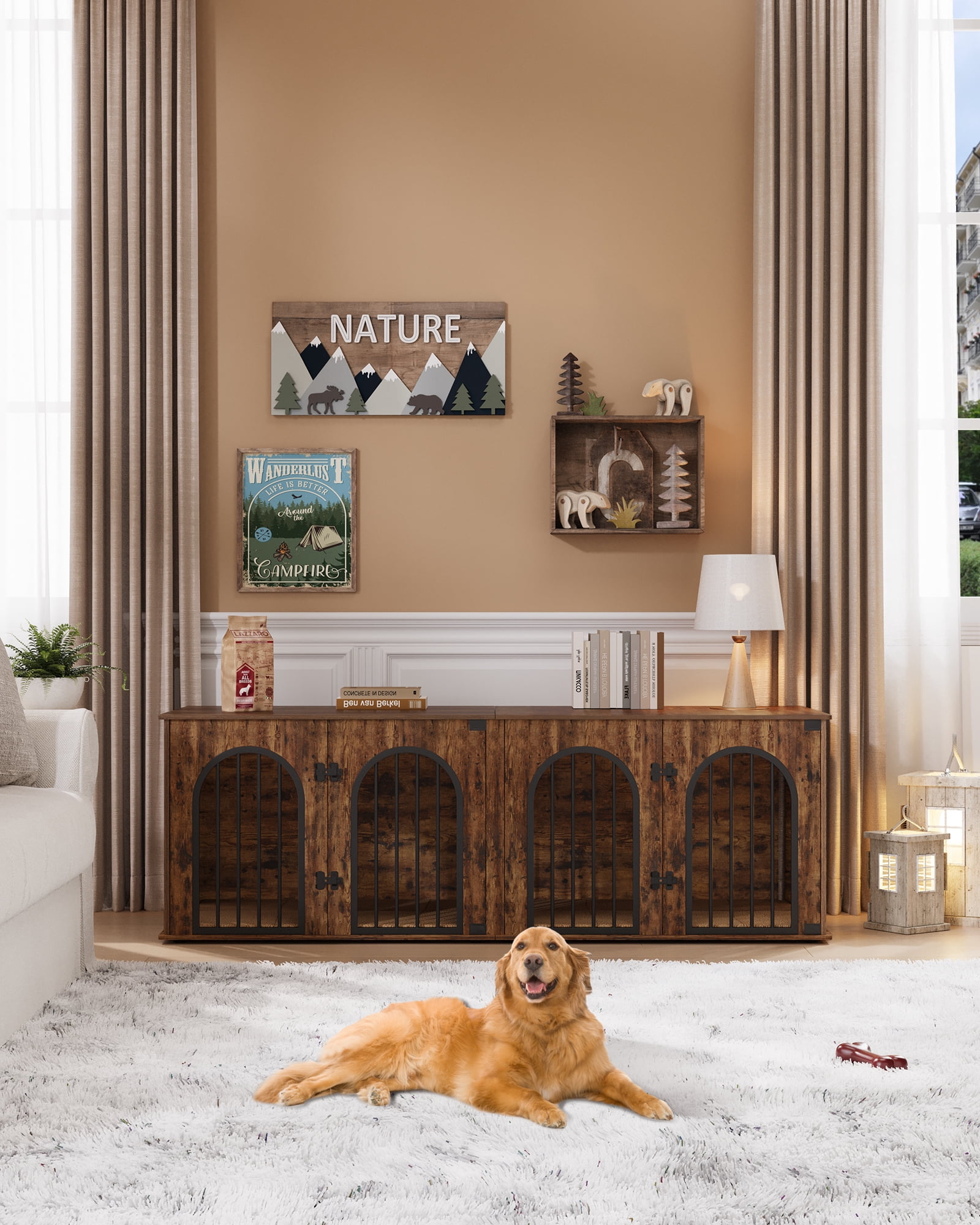 Dog Crate Furniture, 71" Heavy Duty Dog Kennels with Divider, Pads, Side Table, TV Cabinet