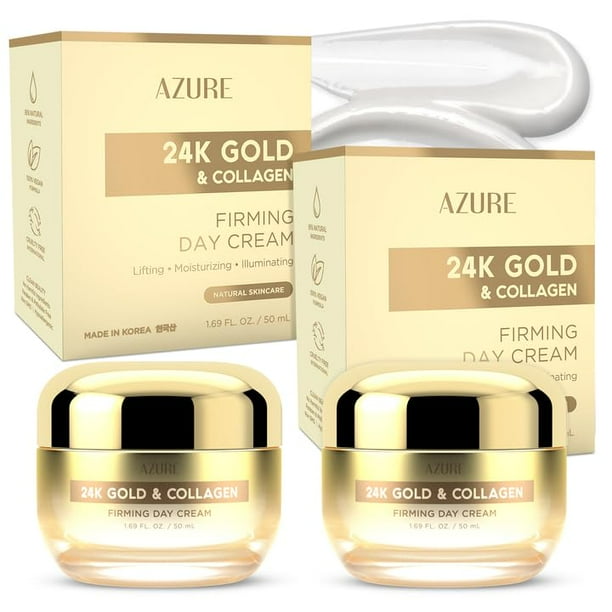 Crema hidratante Azure de oro de 24 quilates y colágeno facial de 50 ml, paquete de 2