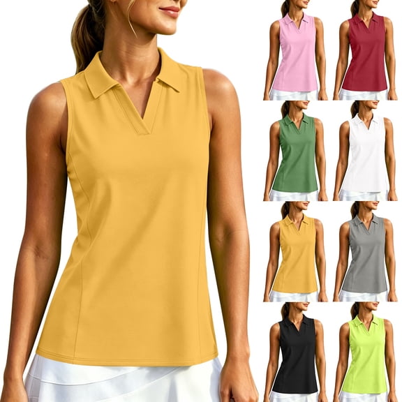 Aezemi Women's Sleeveless Sports Shirt, V Neck Collared Tennis Golf Tank Tops, Workout Running Summer Shirts for Women, S-3XL