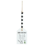 Holiday Time White & Black Merry Christmas Wood Tag Hanging Decoration, 9"