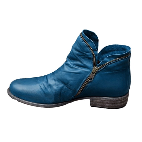 Aoochasliy Womens Shoes Ankle Boots Retro Solid Color Low Heel Zipper Fashion Short Leather Boots Basic Clothes