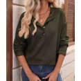 thumbnail image 4 of Women'S Henley Shirts Long Sleeve V Neck Ribbed Button Down Knit Sweater Fitted Tops Green S, 4 of 10