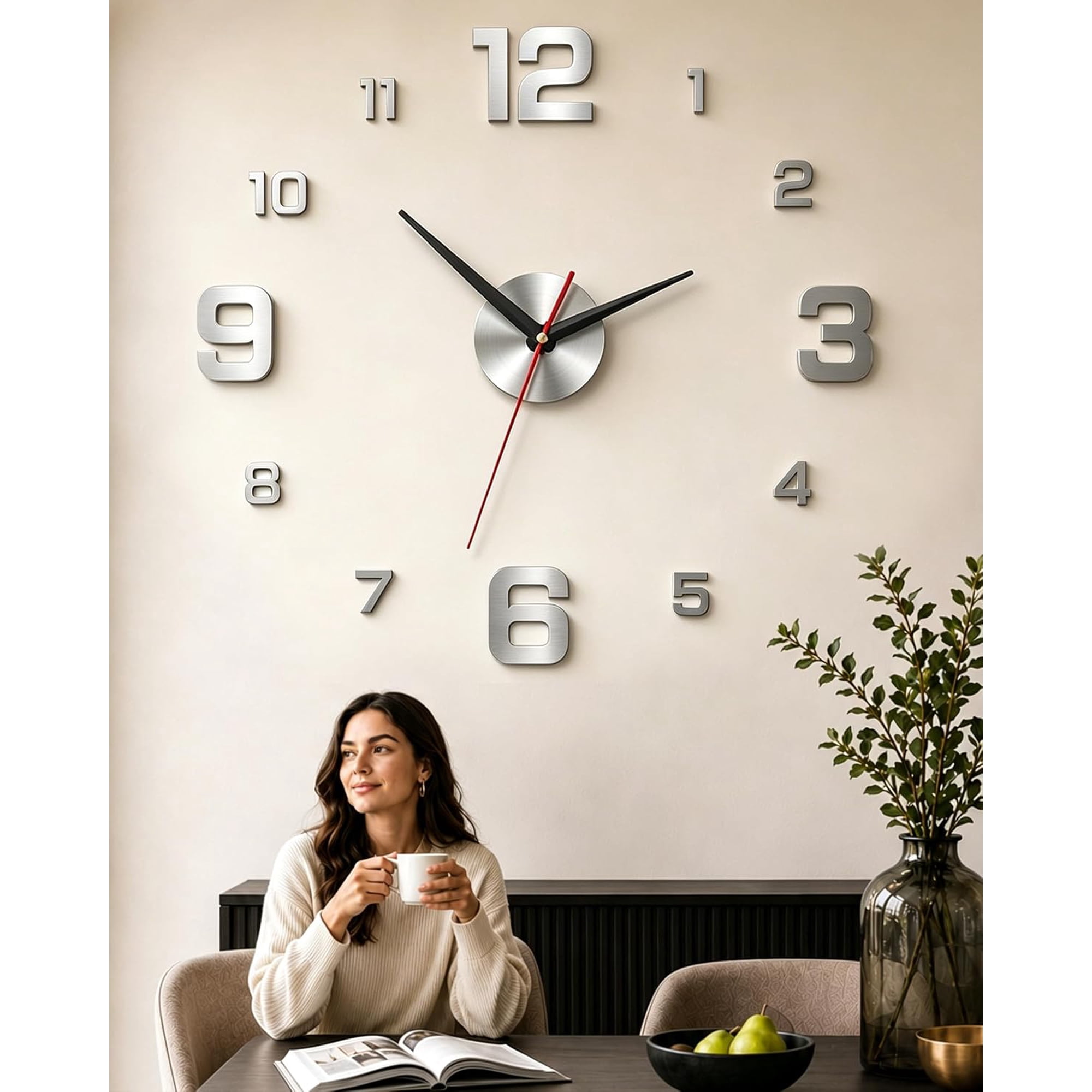 3D DIY Luminous Acrylic Wall Clock Set, Frameless DIY Wall Clock, Glow in the Dark Wall Clock, Silent Non-Ticking Digital Mirror Sticker Clock for Bedroom, Living Room, Office