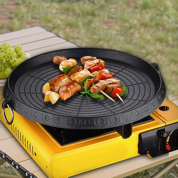Sartén para asar coreana, bandeja para barbacoa, sartén antiadherente portátil, plato para barbacoa para jardín, restaurante, hogar, barbacoa, fogata, Redondo
