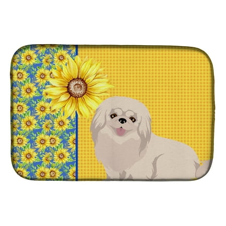 

Summer Sunflowers White Pekingese Dish Drying Mat 14 in x 21 in