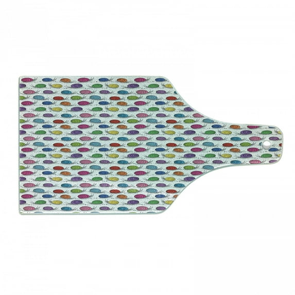 Colorful Cutting Board, Outline Snails with Cheerful Funny Vibrant Colored Shells on Plain Backdrop, Decorative Tempered Glass Cutting and Serving Board, in 3 Sizes, by Ambesonne