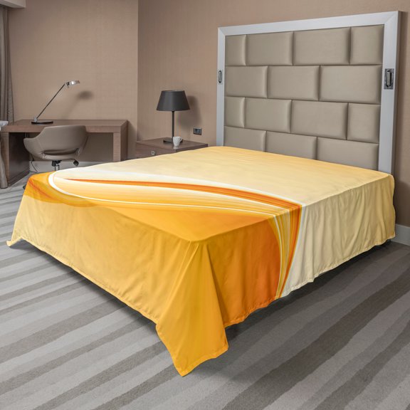 Ambesonne Abstract Flat Sheet, Vibrant Waved Line, California King, Orange Yellow