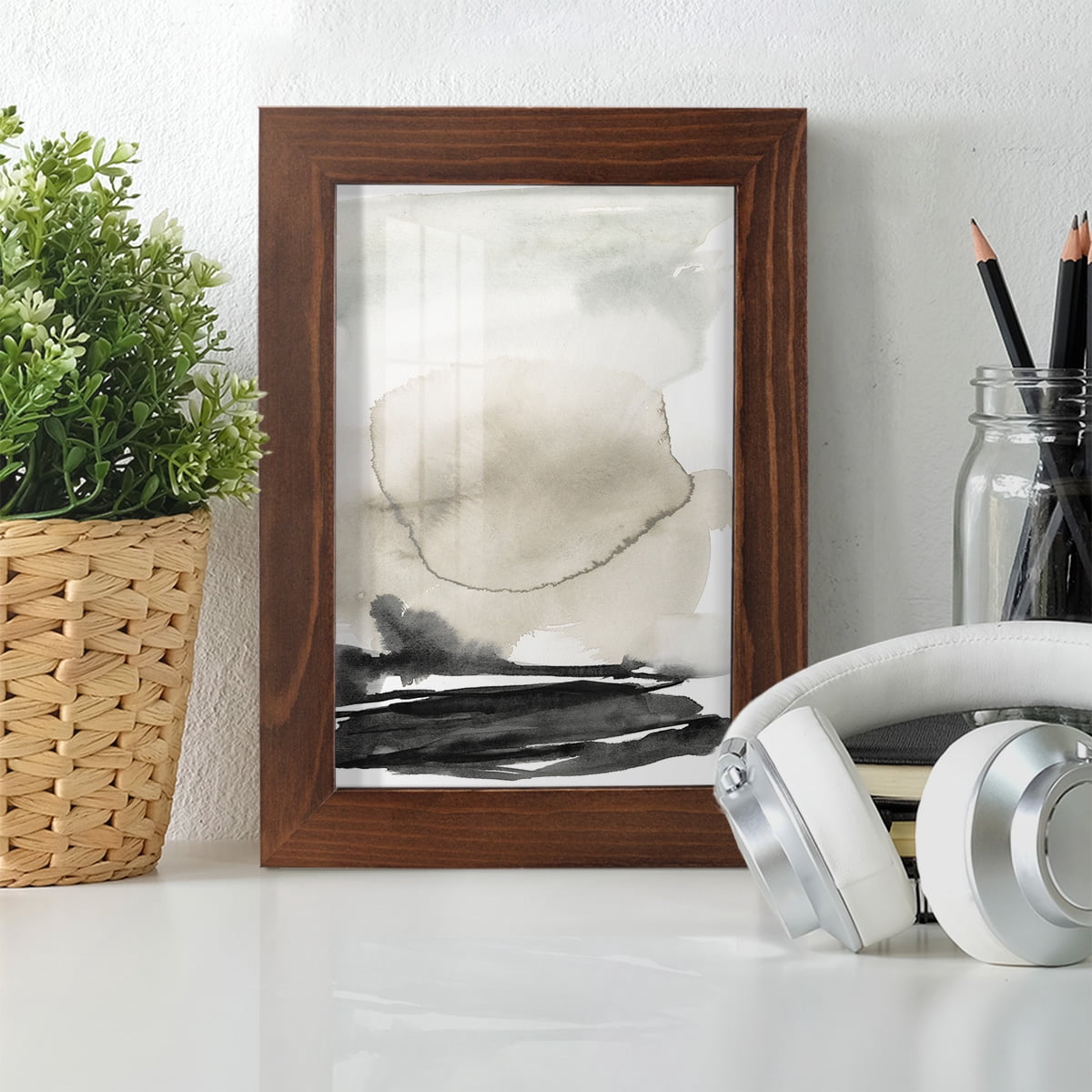 Ebony Horizon Triptych II - Framed Print w/glass - Chestnut