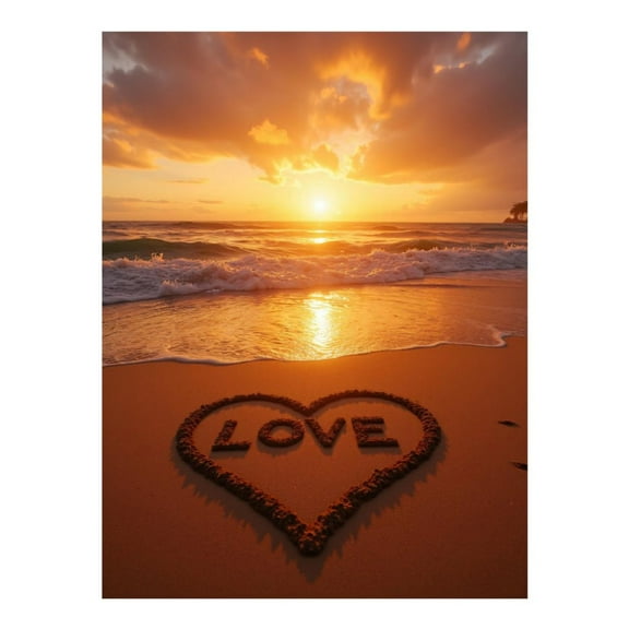 Diamond Art Kit for Adults, Sunset Beach Heart Love Diamond Painting for Adults Beginners, 5D DIY Diamond Art Painting Kits, Colorful Diamond Painting Craft for Home Decor 12x16