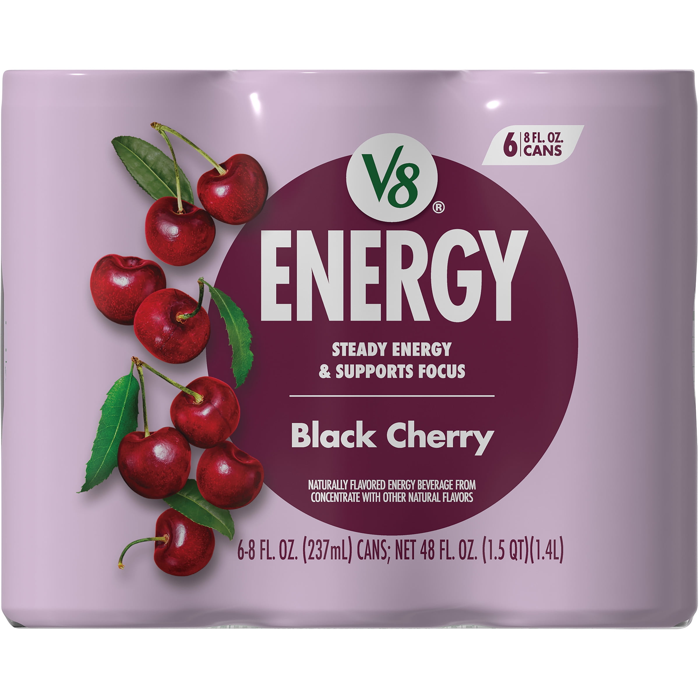 V8 Energy Black Cherry Energy Drink, 8 fl oz Can, 6 Pack