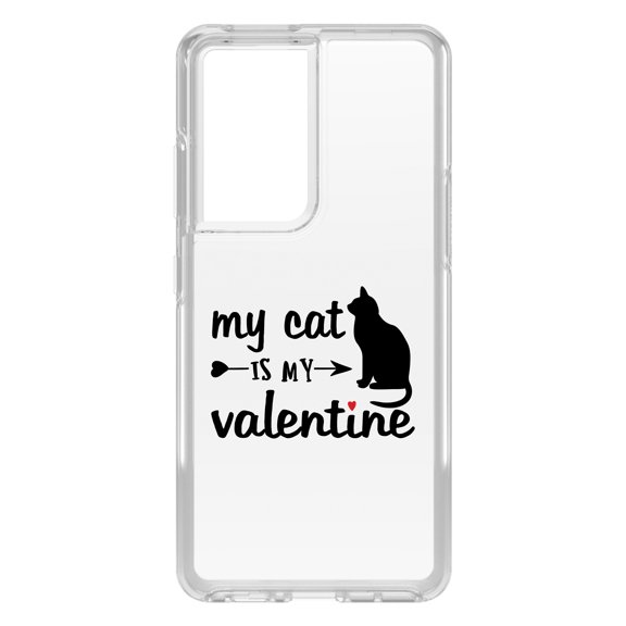 DistinctInk Clear Shockproof Hybrid Case for Galaxy S21 ULTRA 5G (6.8" Screen) - TPU Bumper Acrylic Back Tempered Glass Screen Protector - My Cat is My Valentine