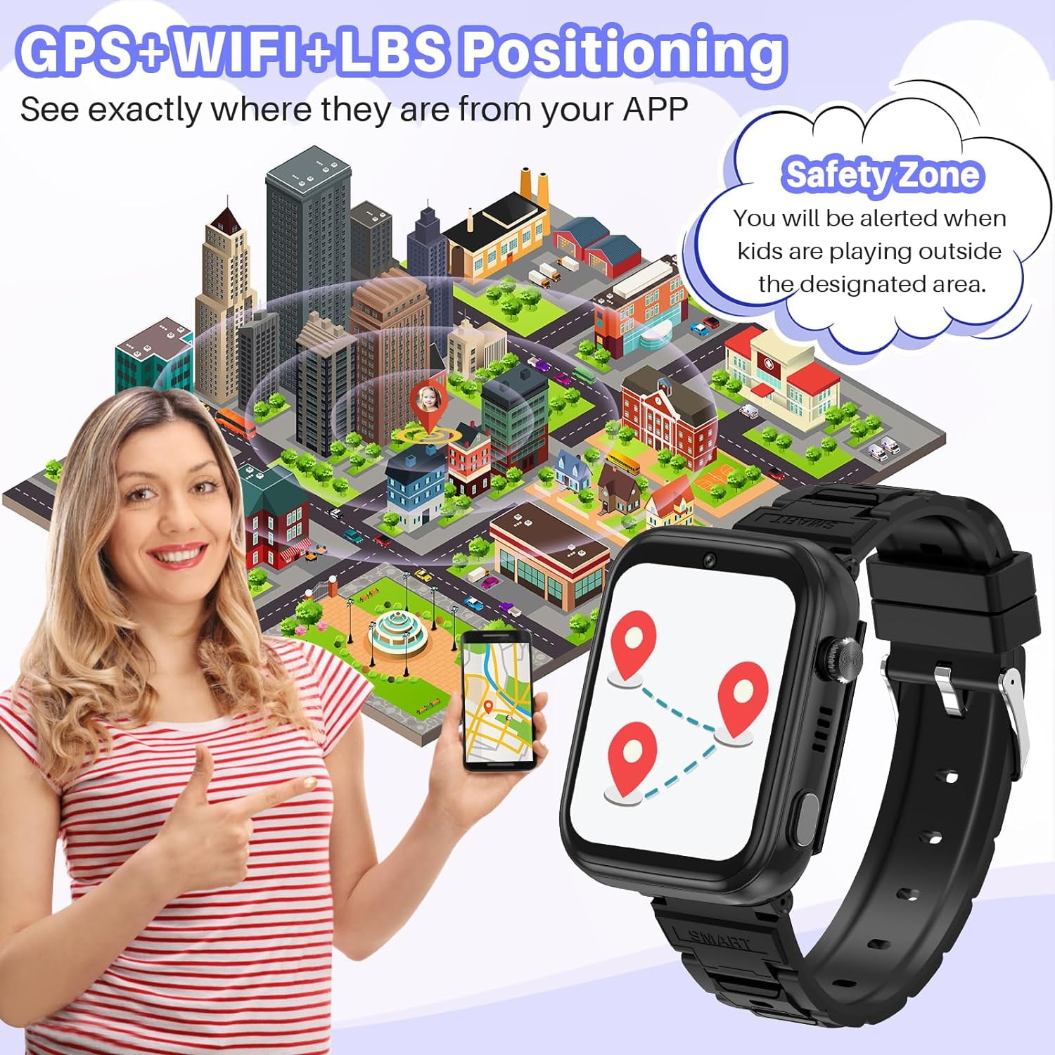 SHANNA 4G Kids Smartwatch (GPS) 1.83 inch Black Case with Sports Band
