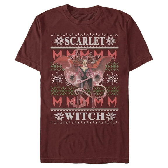 Men's Marvel Ugly Christmas Scarlet Witch Graphic Tee Cardinal Medium