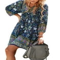 thumbnail image 3 of Robe d'Été Courte de Plage pour Femmes Manches Longues Col en V Boho Vintage Robe Florale, 3 of 9
