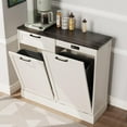 thumbnail image 3 of Double Tilt Out Trash Cabinet, Kitchen Island with Trash Storage, Trashcan Cabinet for Kitchens, Wood Cabinet with Trash Can Pull Out, Dog Proof Trash Can (Off White-Double, Single/Double), 3 of 19