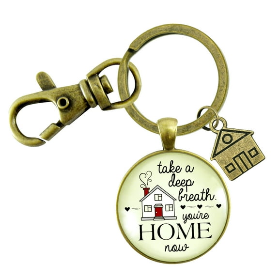 New Home Gutsy Goodness Bronze Keychain Take Deep Breath First House Apartment Gift Idea From Realtor