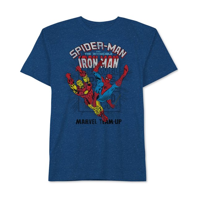 Hybrid Hombre Spider-Man y Ironman Graphic T-Shirt, Azul, XX-Large Hybrid Camiseta gráfica