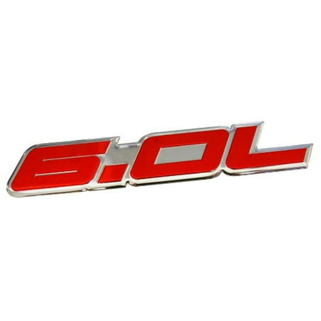 6.0L Liter in RED on SILVER Highly Polished Aluminum Car Truck Engine Swap Nameplate Badge Logo Emblem for CHEVY TAHOE SUBURBAN GMC VORTEC V8