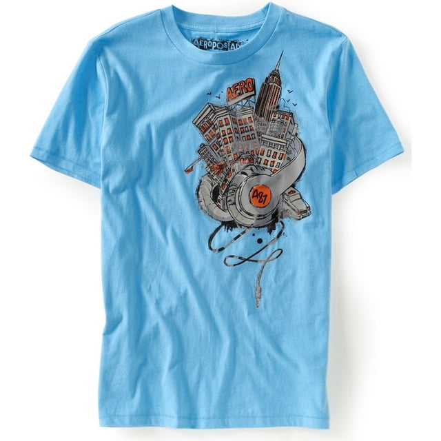 Aeropostale - Camiseta gráfica para hombre Aero Ny con auriculares, azul, pequeña Aeropostale Camiseta gráfica
