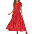 thumbnail image 2 of SMihono Robe d'Été pour Femmes Grande Taille Mode Femmes Manches Courtes Plage Pois Bandage Longue Robe Maxi, 2 of 9