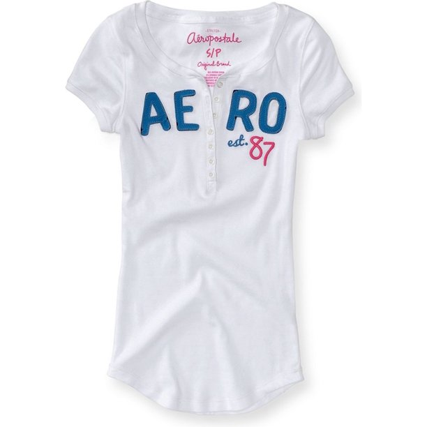 Aeropostale - Camiseta henley con manga adornada para mujer, color blanco, grande