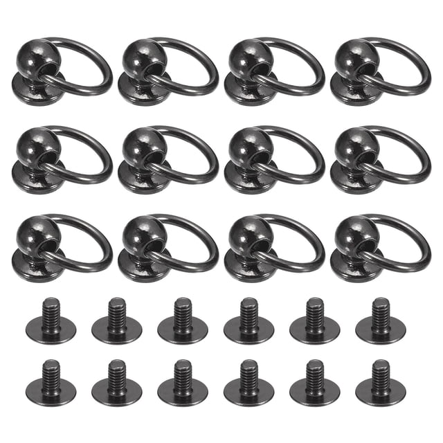 Unique Bargains 6x8mm Ball Head Stud Rivets Screw Back with O Ring, 12Pack Button Nipple Rivet, Metallic Black