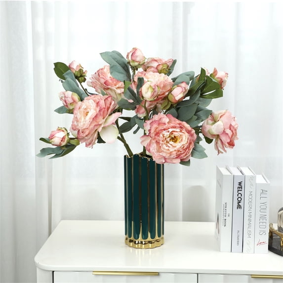 wirlsweal Artificial Flower Bright Color Multipurpose Silk Cloth Fadeless Vivid Simulation Peony Bouquet Home Garden Wedding Decoration