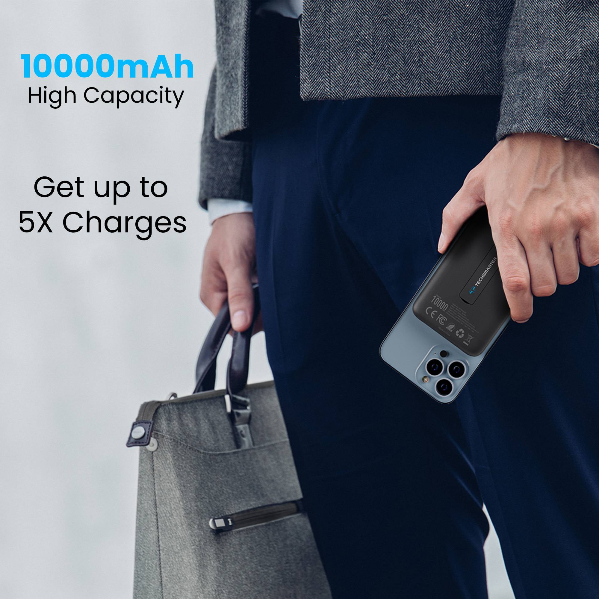 Techsmarter 10000mAh Magnetic Wireless Power Bank with Kickstand, Portable Charger for iPhone 12, 13, 14, 15 only