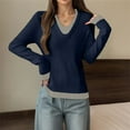 thumbnail image 2 of SGMVNU Sweaters for Womens 2025 Slim Fitted Knit Tops Long Sleeve V Neck Ribbed Knit Casual Work Basic Shirts(Blue, One Size), 2 of 4