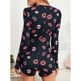 thumbnail image 5 of FEORJGP Women's Valentine's Day Pajamas Romper Ladies Short Sleeve Jumpsuit Deep V Neck Bodysuit Button Up Lips/ Heart Print Shorts Loungewear Soft Cute Sleepwear, 5 of 6
