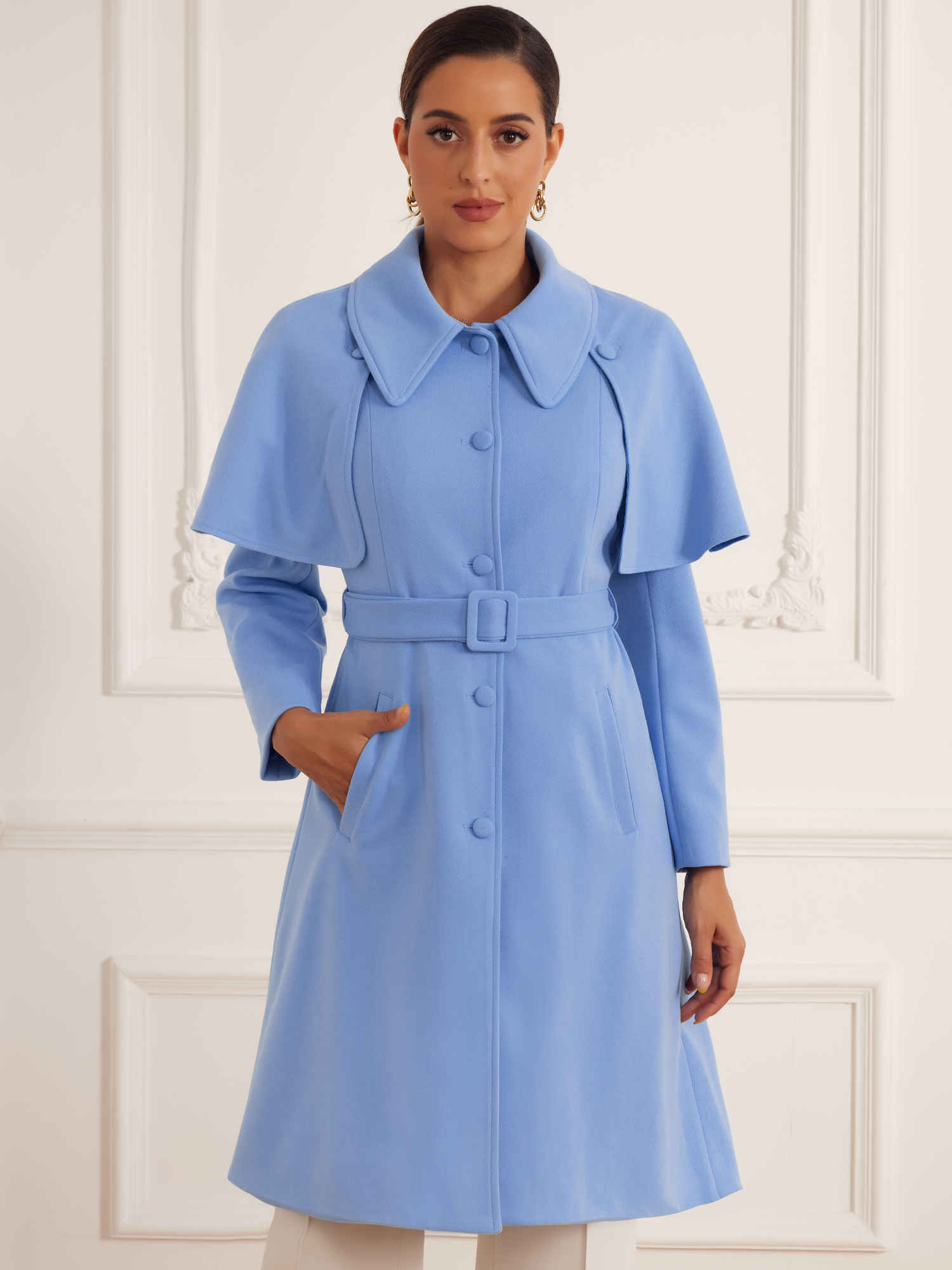 DARING DIVA Women's Winter Coats Single-Breasted Outwear Long Work Jacket Blue XS